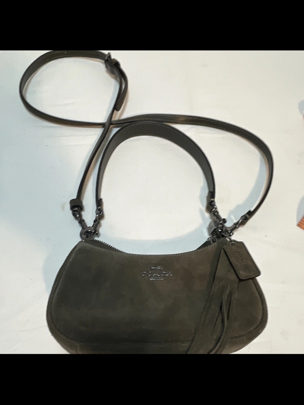 Coach Olive Suede Crossbody Bag with Tassel
